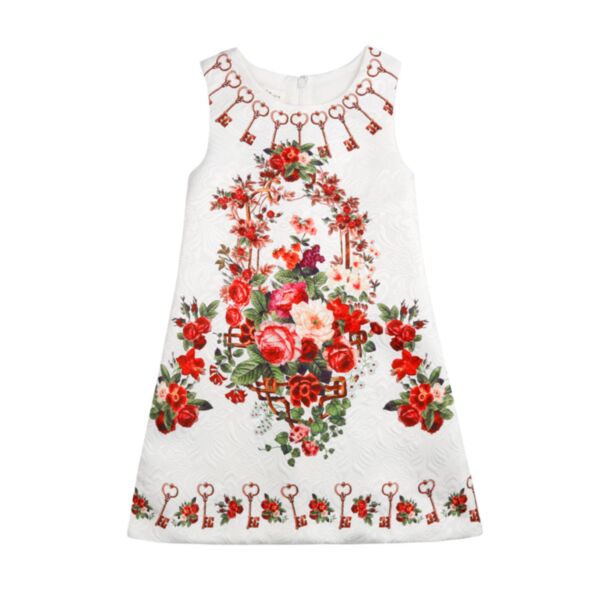 3-6Y Flower Floral Print Sleeveless Vest Vintage Dress Baby Wholesale Clothing KDV492011