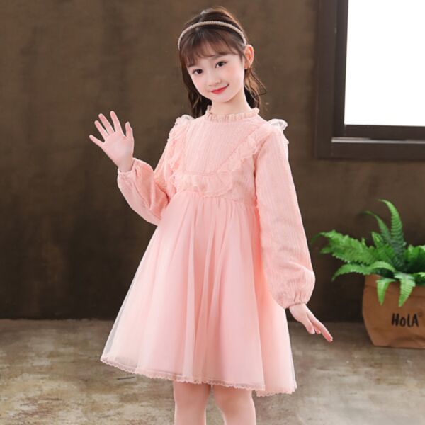 2-10Y Solid Color Mesh Lace Puffy Gauze Skirt Princess Dress Wholesale Kids Boutique Clothing KKHQV491901