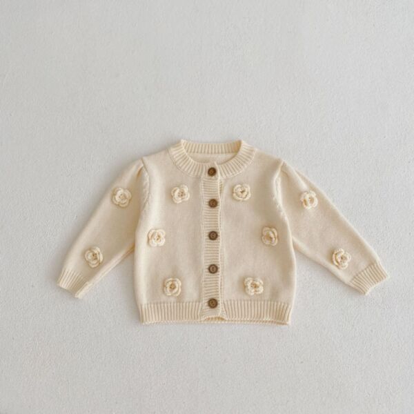 3-24M Baby Handmade Flower Knitting Cardigan Sweater Wholesale Baby Clothes KCV386133 beige