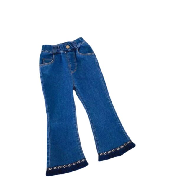 18M-7Y Toddler Girl Button Fringed Frayed Flared Jeans With Pockets Girl Wholesale Boutique Clothing KPV590751 blue