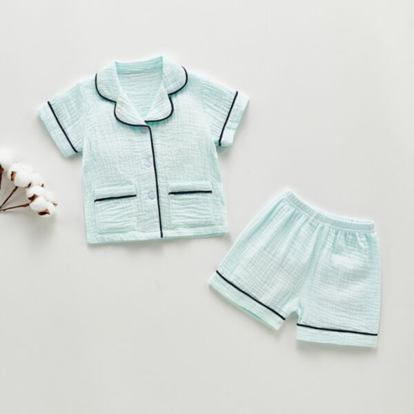 9M-3Y Baby Pajamas Sets Muslin Plain Shirts & Shorts Wholesale Baby Clothes KSV382825 blue