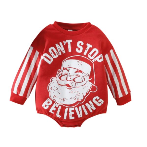 3-18Months Baby Unisex Long Sleeve Crew Neck Bodysuit Don'T Stop Believing Letter Santa Print Kids Onesies Wholesale Childrens Clothing KJV600597