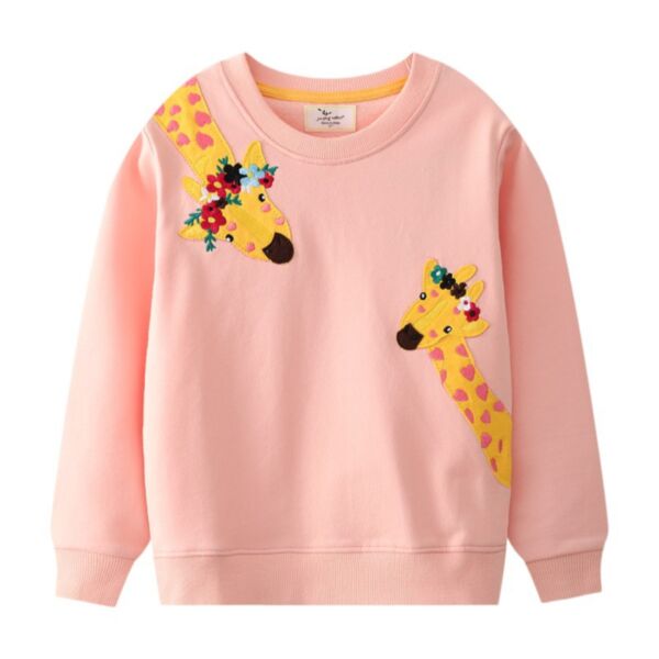 18M-7Y Toddler Girls Giraffe Crew Neck Pullover Wholesale Girls Boutique Clothes KTV385527 pink