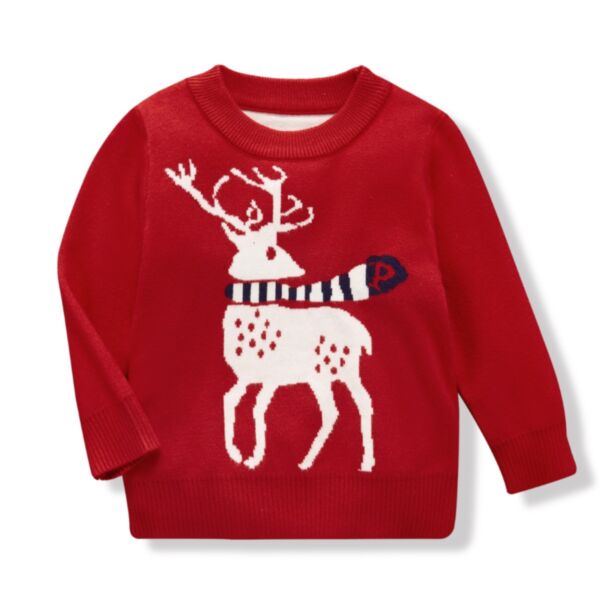 6-12Months Baby Unisex Scarf Deer Pattern Sweater Round Neck Pullover Knitted Sweater Wholesale Children Clothing KTV600813