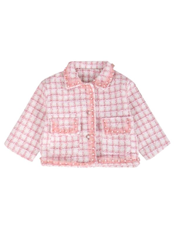 Kid Girl Checked Beaded Coat