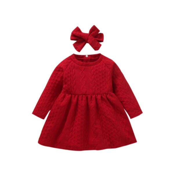 Solid Color Long-Sleeved Baby Girl Dresses Wholesale With Headband 21110710