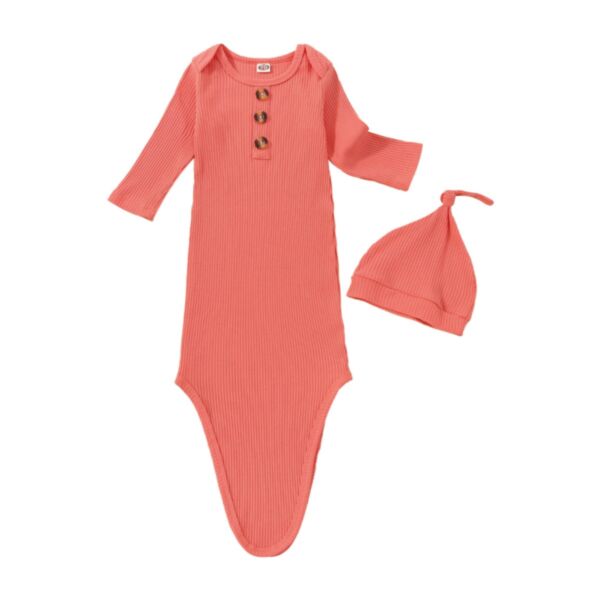 Solid Color Ribbed Button Sleeping Bag With Hat 2 Piece 21103126