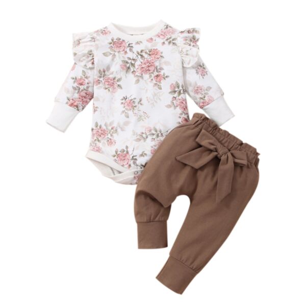Long-Sleeved Floral Romper And Bow Pants Two Piece Baby Girl Sets 21103128