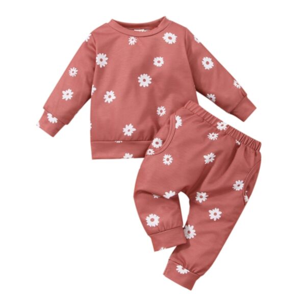 Two Piece Round Neck Daisy Sweater And Trousers Baby Girl Sets 21103130