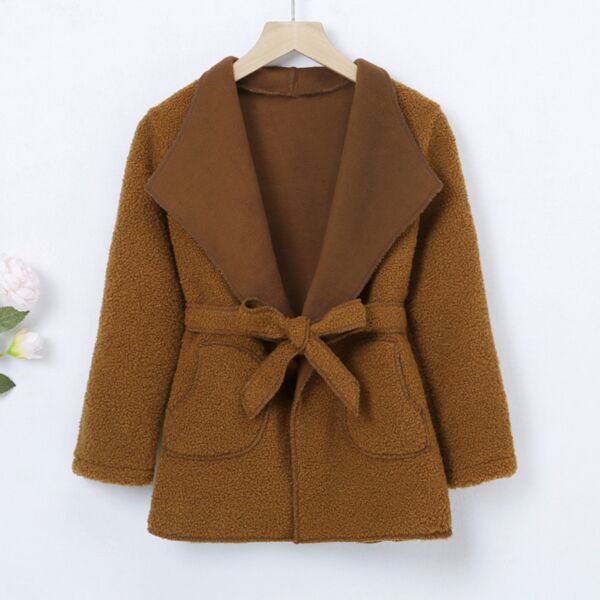 4-10Y Brown Thicken Warm Lamb Cashmere Fleece Coat Jaket With String Belt Wholesale Kids Boutique Clothing KKHQV491939