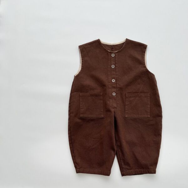 9M-6Y Sleeveless Single Breasted Two Pocket Jumpsuit Baby Wholesale Clothing KKHQV491995