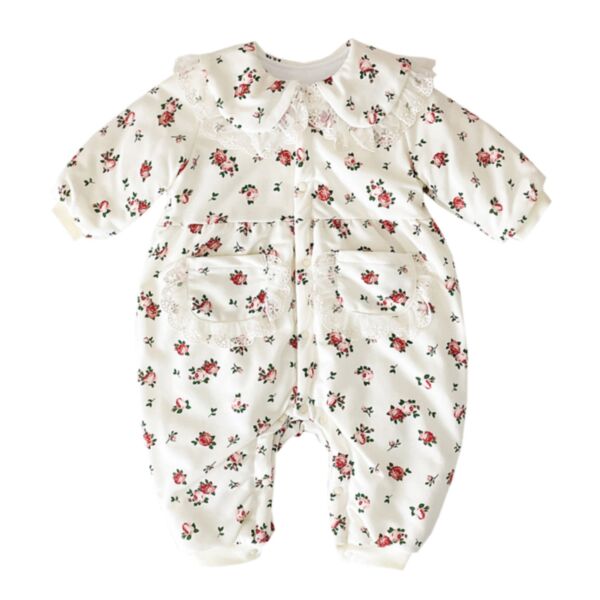3M-3Y Lace Collar Floral Print Long Sleeve Thicken Onesies Romper Jumpsuit Baby Wholesale Clothing KKHQV492010