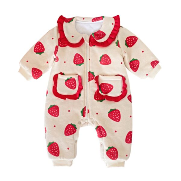 3M-3Y Stawberry Print Onesies Long Sleeve Zipper Romper Jumpsuit Baby Wholesale Clothing KKHQV492031
