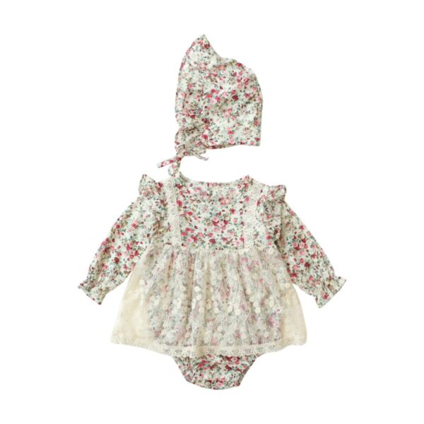 3-6M Floral Print Lace Skirt Lotus Sleeve Romper Onesies Jumpsuit Baby Wholesale Clothing KKHQV492032