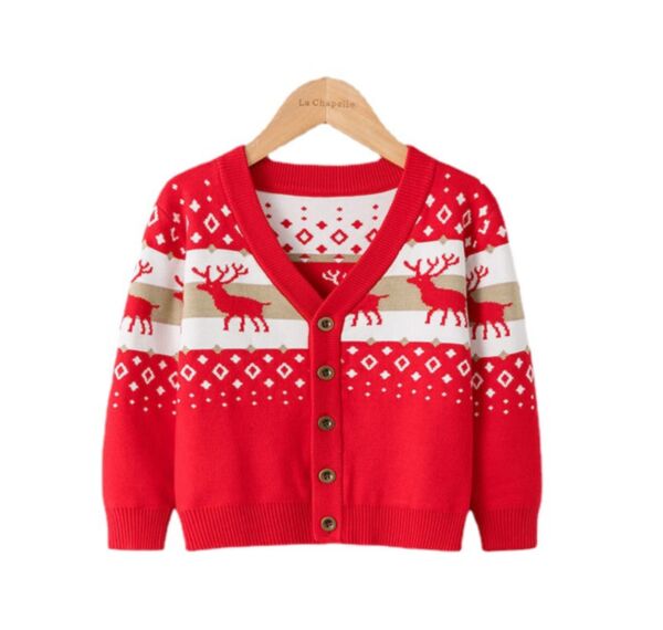 2-7Y Toddler Christmas V-Neck Fawn Knitted Cardigan Jumper Wholesale Toddler Boutique Clothing KCV387115
