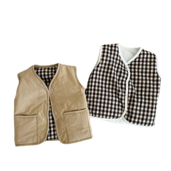 3M-4Y Toddler Plaid Solid Color Reversible Cotton Vest Wholesale Toddler Boutique Clothing KCV387144