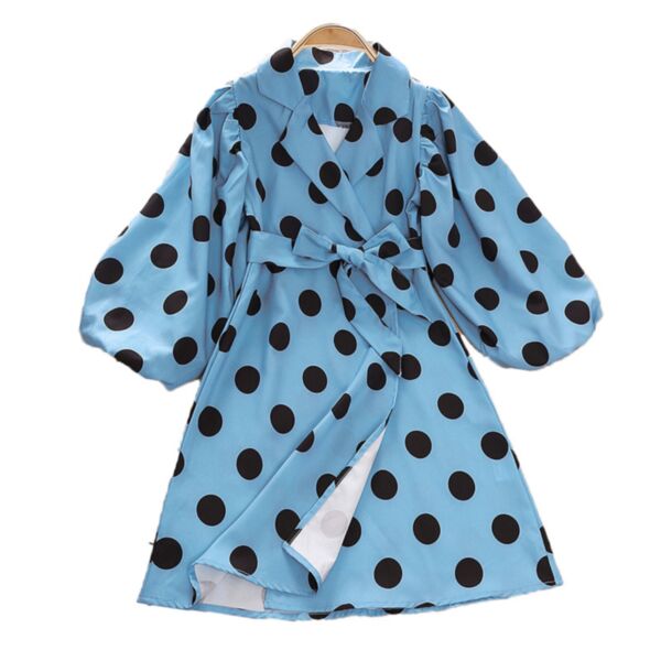 3-10Y Kid Girls Polka Dots Belted Long Sleeve Trench Coat Wholesale Clothing Kidswear KCV387161