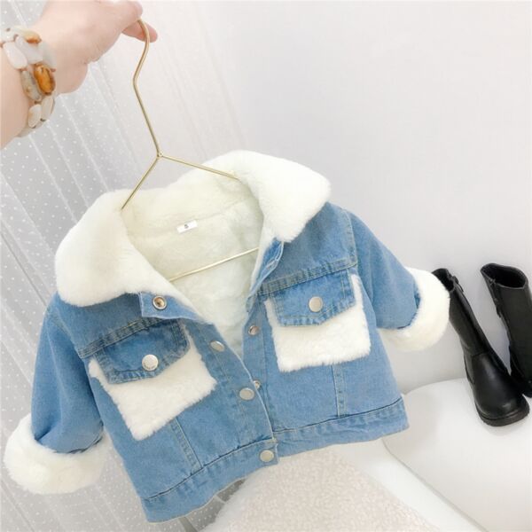 9M-6Y Toddler Girls & Boys Fur Collar Fleece Denim Jacket Wholesale Toddler Boutique Clothing KCV387167