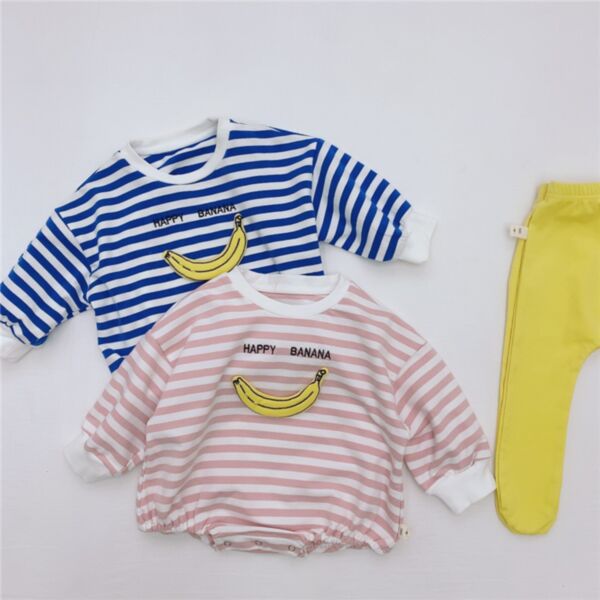 0-12M Baby Banana Striped Long Sleeve Bodysuit Or Pantyhose Wholesale Baby Clothes Suppliers KJV387143
