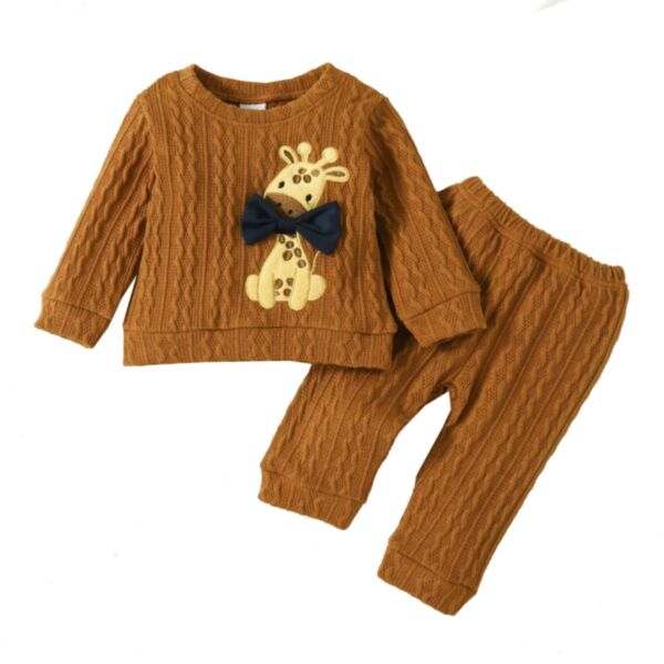 3-24M Baby Giraffe Embroidery Twist Pullover & Pants Wholesale Baby Clothing KSV387105