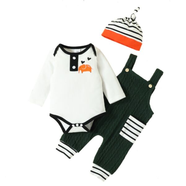0-18M Baby Boys Elephant Bodysuit & Twist Knit Suspender Pants Wholesale Baby Clothing KSV387113