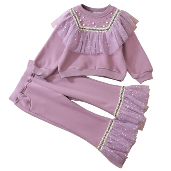 18M-7Y Toddler Girls Sets Mesh Sequins Pullover & Wide Leg Trousers Wholesale Girls Fashion Clothes KSV387136