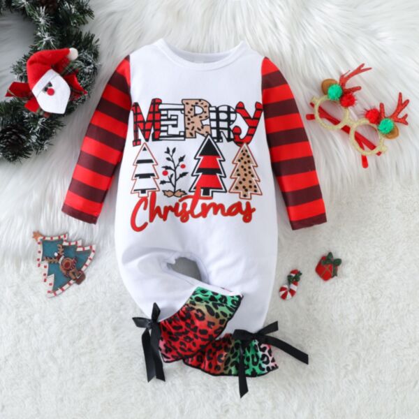 3-18Months Baby Unisex Christmas Baby Onesies Cartoon Christmas Tree Pattern Letter Print Jumpsuit Wholesale Childrens Clothing KJV600596