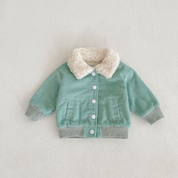 3-24M Baby Grils Fur Collar Corduroy Lapel Cardigan Jackets Wholesale Baby Clothes Suppliers KCV387130