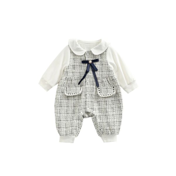 3-24Months Baby Girls Round Neck Long Sleeve Tweed Style Jumpsuit Wholesale Childrens Clothing KJV600611