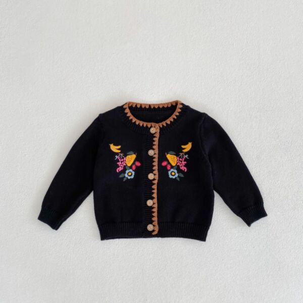 3-24M Baby Floral Embroidered Knit Cardigan Sweater Wholesale Baby Boutique Clothing KCV385492