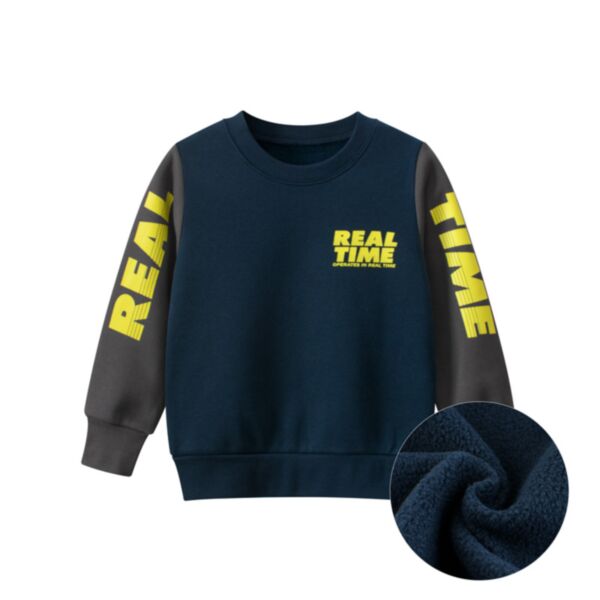 18M-6Y Letter Print Long Sleeve Colorblock Tops Fleece Pullover Wholesale Kids Boutique Clothing KTV491887