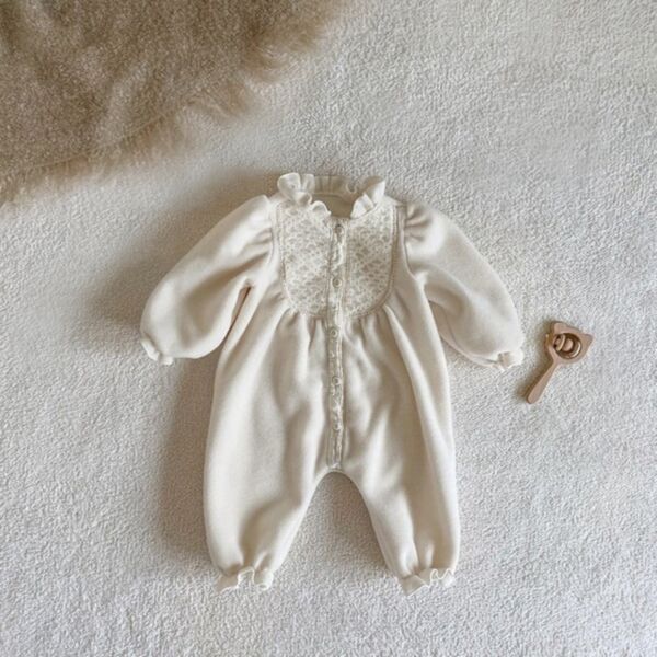 0-18M Beige Long Sleeve Lace Solid Color Onesies Romper Baby Wholesale Clothing KKHQV491912