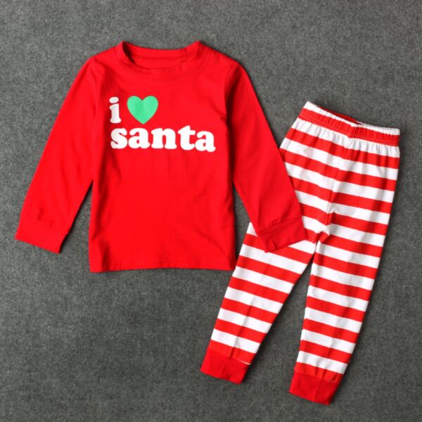 18M-7Y Christmas Pajama Red Tops Pullover And White Striped Pants Set Wholesale Kids Boutique Clothing KSV491844