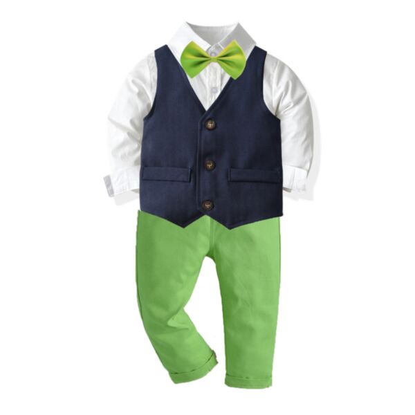 12M-6Y White Shirt And Solid Color Vest And Green Pants Party Wear Set Boy Wholesale Kids Boutique Clothing KKHQV491890
