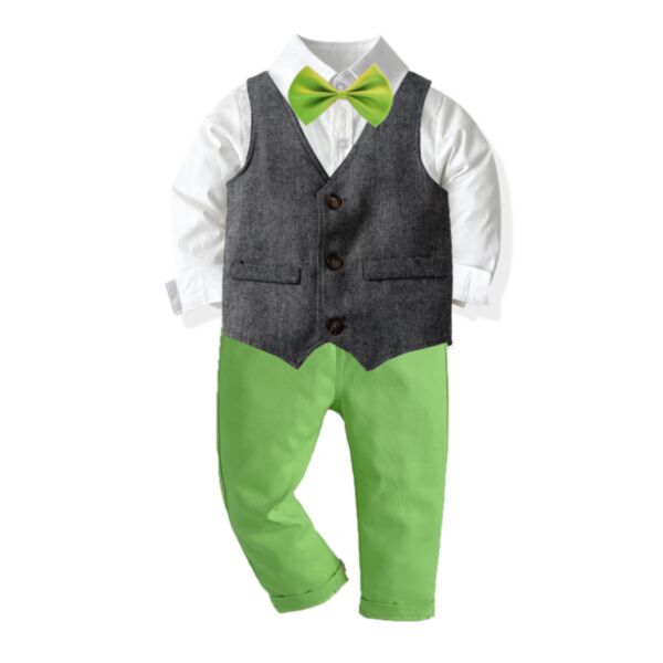 12M-6Y Long Sleeve Shirt And Vest And Green Pants Set Boy Wholesale Kids Boutique Clothing KKHQV491891