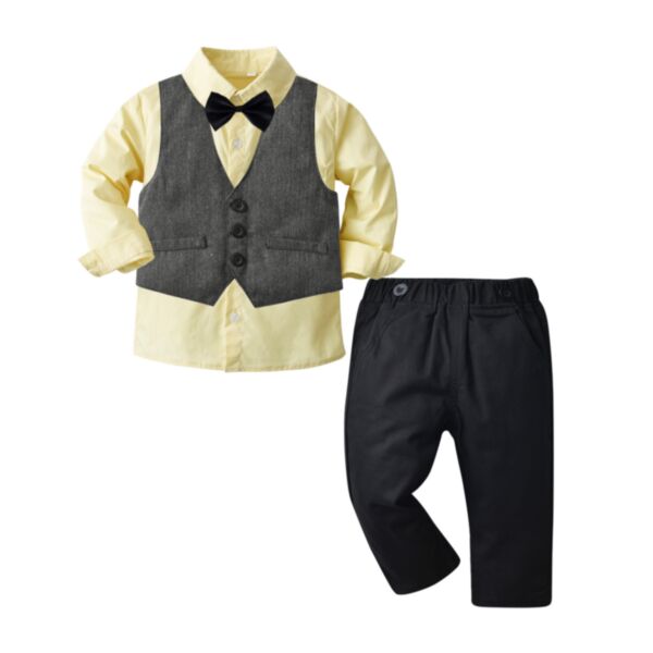 12M-6Y Yellow Long Sleeve And Vest And Pants Suit Three Pieces Boy Wholesale Kids Boutique Clothing KKHQV491787