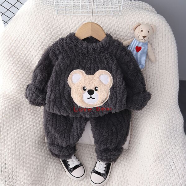 9M-3Y Pajama Bear Print Plush Fleece Warm Thicken Pullover And Tops Loungewear Set Two Pices Baby Wholesale Clothing KSV491920