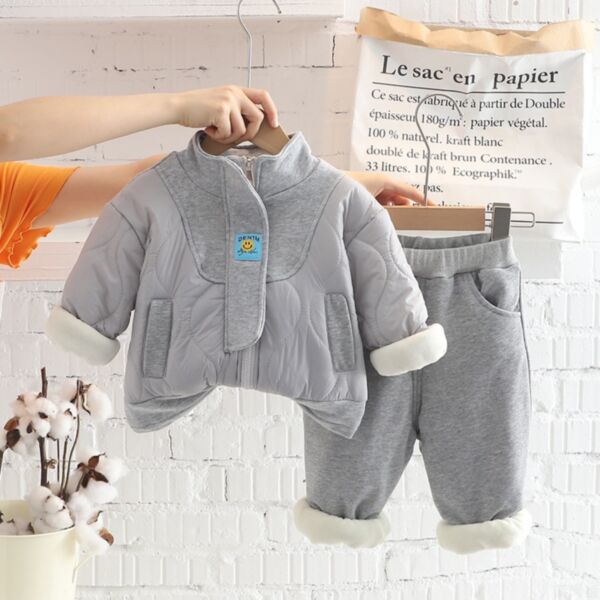 9M-4Y Cotton Thicken Fleece Single Color Zipper Jacket And Pants Set Two Pieces Baby Wholesale Clothing KKHQV491740