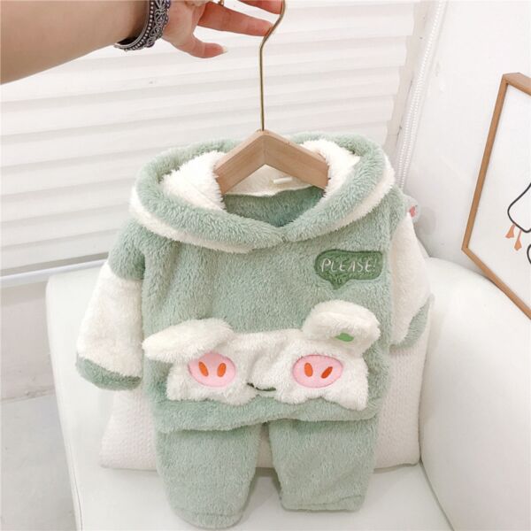 9M-6Y Plush Caroset Bunny Cartoon Thicken Hoodie And Pants Set Two Pieces Baby Wholesale Clothing KKHQV491790