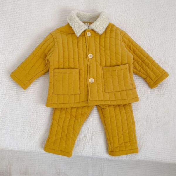 18M-6Y Stirped Cotton Button Chicken Coat And Pants Warm Set Two Pieces Baby Wholesale Clothing KKHQV491866