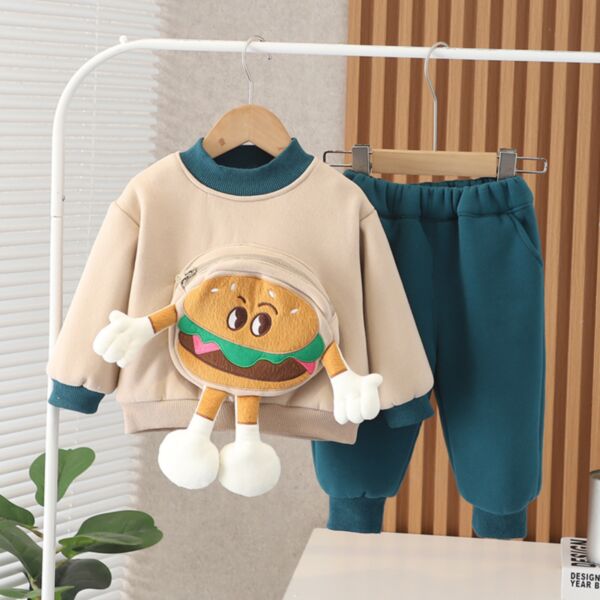 9M-3Y Fleece Colorblock Letter Print Warm Hoodie And Pants Set Two Pieces Baby Wholesale Clothing KKHQV491925
