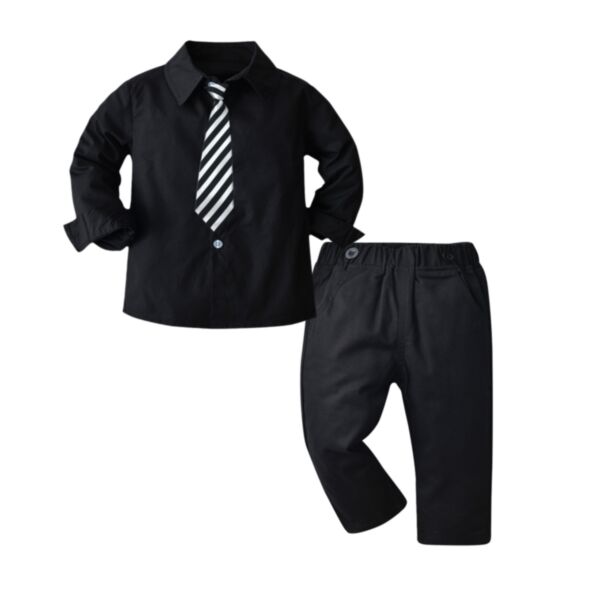 12M-6Y Black Shirt With Tie Shirt And Trousers Pants Party Wear Set Two Pieces Boy Wholesale Kids Boutique Clothing KKHQV491785