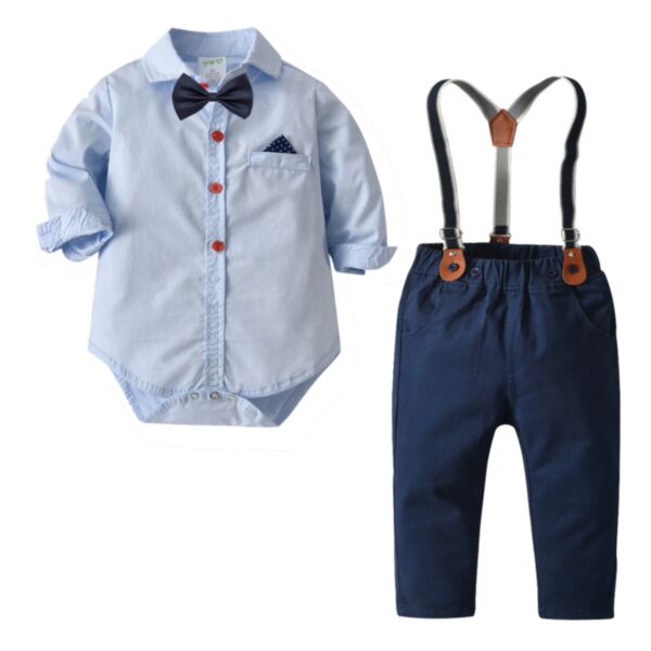 9M-3Y Blue Long Sleeve Shirt And Suspenders Pants Set Two Pieces Boy Wholesale Kids Boutique Clothing KKHQV491893