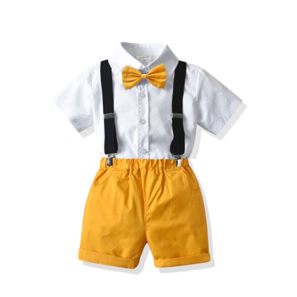 18M-6Y White Short Shirt And Suspender Yellow Shorts Boy Set Two Pieces Wholesale Kids Boutique Clothing KKHQV491579