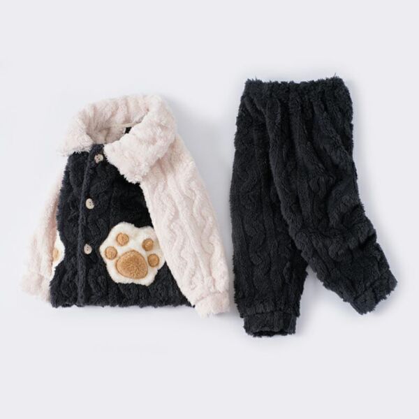 18M-7Y Loungewear Plush Fleece Button Coat And Pants Set Two Pieces Wholesale Kids Boutique Clothing KKHQV491597