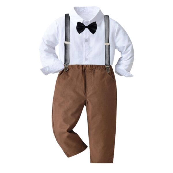 12M-6Y Yellow Shirt With Bowknot And Suspender Pants Suit Two Pieces Boy Wholesale Kids Boutique Clothing KKHQV491783