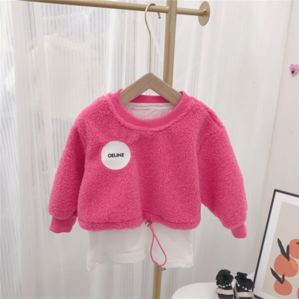 9M-6Y Solid Color Plush Long Sleeve Coral Fleece Pullover Two-Faked Tops Baby Wholesale Clothing KKHQV491792