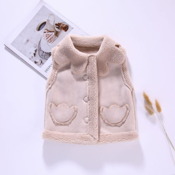 6M-6Y Suede Warm Sleeveless Coral Fleece Collar Button Vest Baby Wholesale Clothing KCV491759