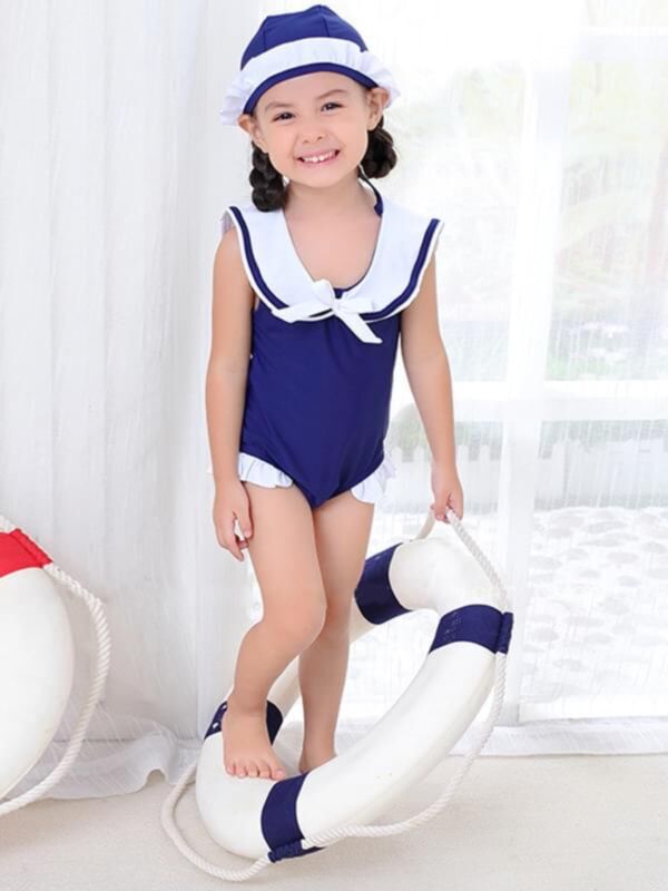 Wholesale 2piece Navy Blue Swimwear Set Bow Onepiece J