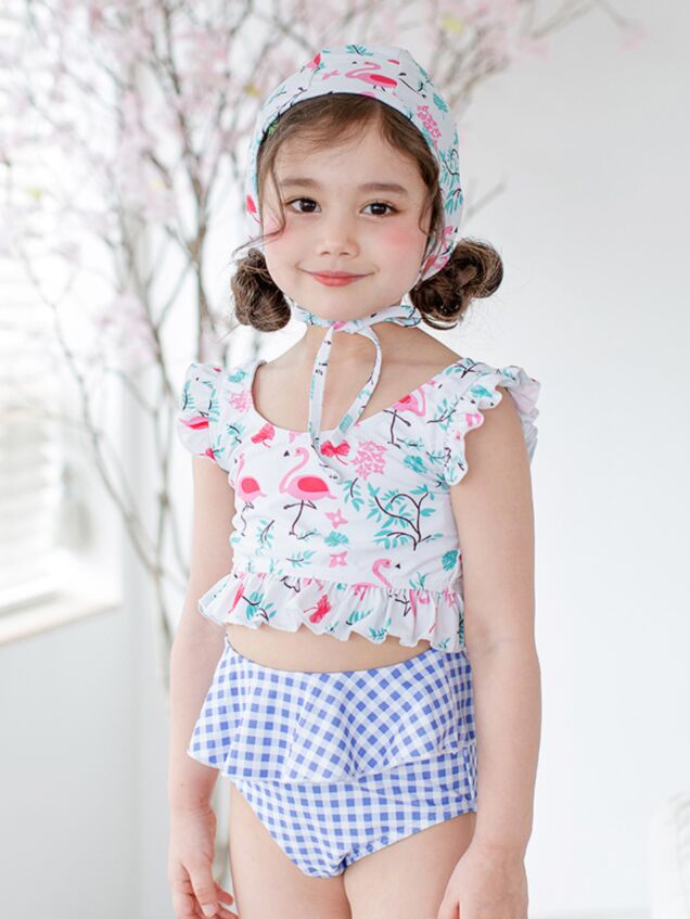 Wholesale 3piece Toddler Big Girl Swimwear Set Cartoon